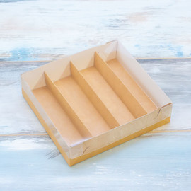 Коробка для макарон и пирожных (VM) с прозрачной крышкой - 21 х 19,5 х 5,5 см, цвет - крафт