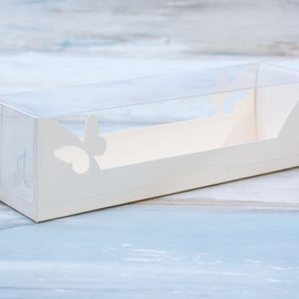 Коробка для макарон и пирожных с прозрачной крышкой, размер - 22 х 6 х 6, цвет - белый, 