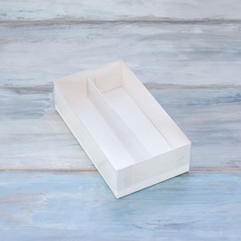 Коробка для макарон и пирожных с прозрачной крышкой, размер - 22 х 12 х 6, цвет - белый
