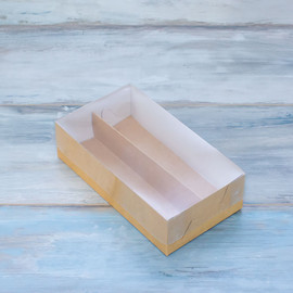 Коробка для макарон и пирожных с прозрачной крышкой, размер - 22 х 12 х 6, цвет - крафт