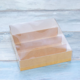 Коробка для макарон и пирожных с прозрачной крышкой, размер - 24 х 22 х 6, цвет - крафт