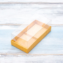 Коробка для 2-х муссовых пирожных (VM) с прозрачной крышкой и вкладышами - 17,8 х 8,6 х 6, цвет - крафт