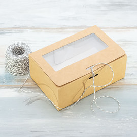 Коробка для макарон и пирожных (VM) с окном - 18 х 12 х 7 см, цвет - крафт