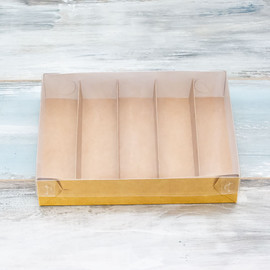 Коробка для макарон и пирожных (VM) с прозрачной крышкой - 26,2 х 19,5 х 5,5 см, цвет - крафт