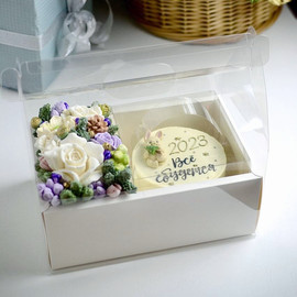 Корзинка для Бенто тортика с цветами (VM) - 26,5 х 17 х 22,5, цвет - белый