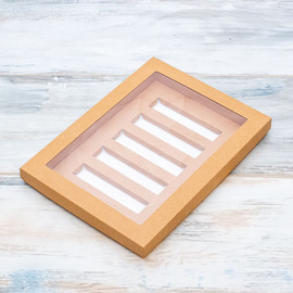 Коробка для шоколадных батончиков с окном (5↑), размер - 11,1 х 2,3, цвет - крафт, 