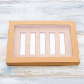 Коробка для шоколадных батончиков с окном (5↓), размер - 9,6 х 2,3, цвет - крафт, 