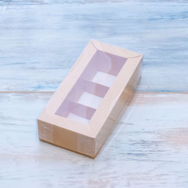 Коробка для 3 конфет с прозрачной крышкой, цвет - крафт, 