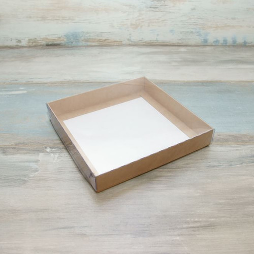 Коробка для пряников (VM) с прозрачной крышкой - 20 х 20 х 2,5 см, цвет - крафт